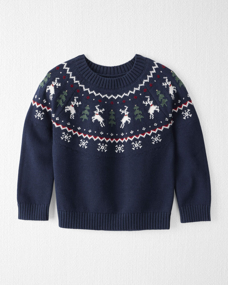 Tout-petit - Chandail tricot motif jacquard en coton biologique, image 1 sur 4 diapositives