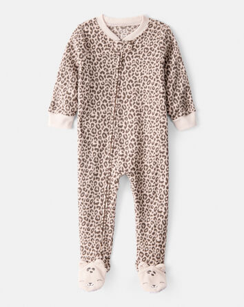 Baby Girl Leopard Fleece Long-Sleeve Loose Fit 1-Piece pyjamas - Brown, 