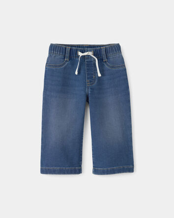 B&eacute;b&eacute; fille - Jeans &agrave; jambe large avec cordon de serrage - D&eacute;lav&eacute; fonc&eacute;, 