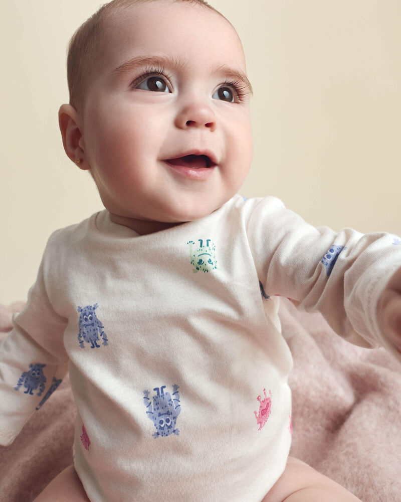 Baby Girl Monster Long-Sleeve Graphic Bodysuit - Cream, image 3 of 5 slides