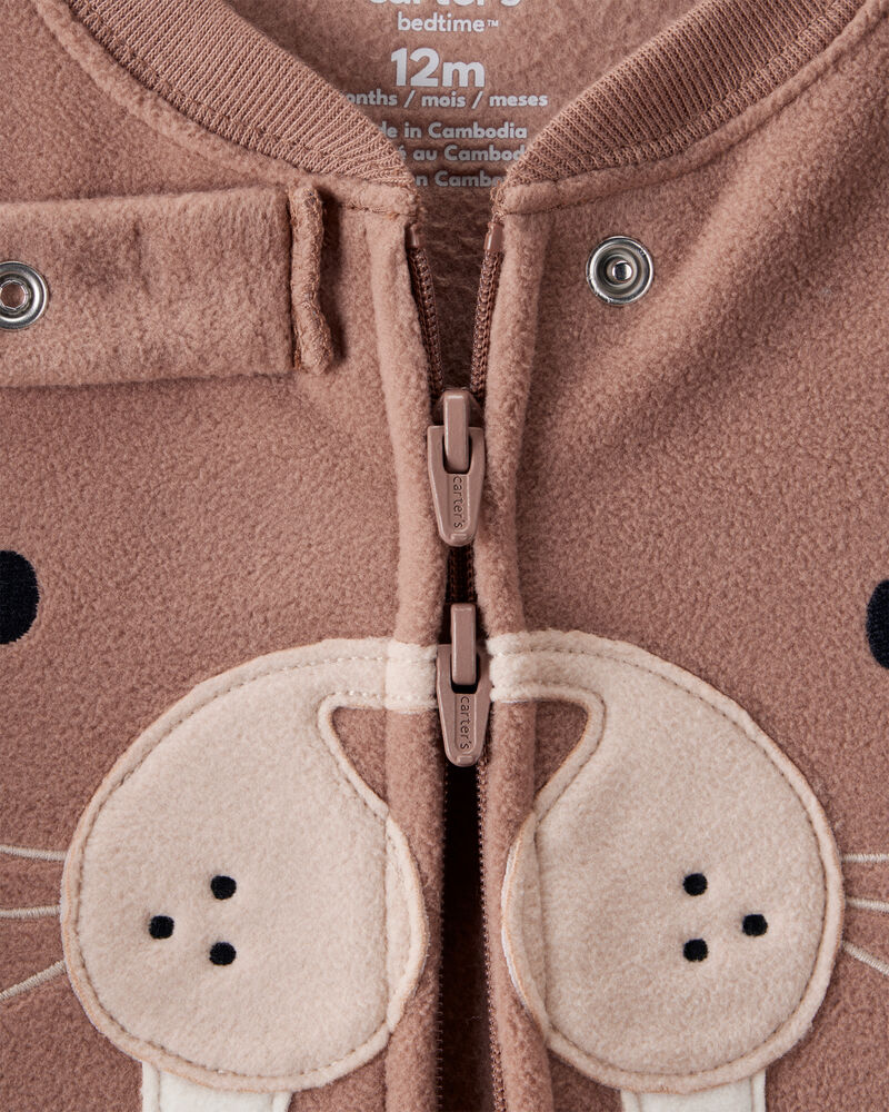 Baby Boy Walrus Loose Fit 2-Way Zip 1-Piece pyjamas - Brown, image 3 of 5 slides