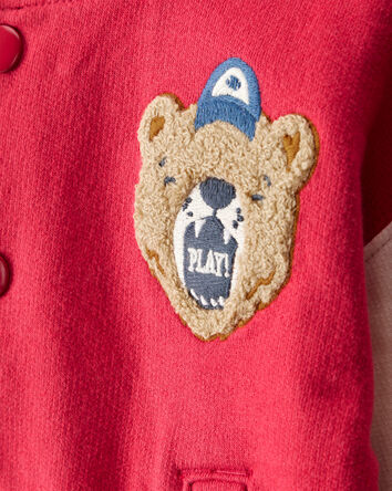 Bébé garçon - Blouson universitaire de style aviateur à manches longues avec ours - Rouge, 
