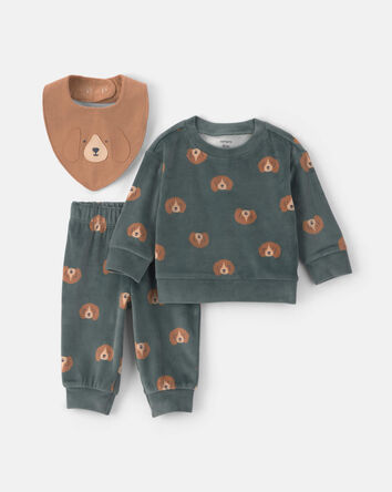 Baby Boy 3-Piece Dog Long-Sleeve Top & Pant Set - Green, 