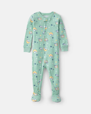 Baby Peanuts Snoopy 100% Cotton Snug Fit 1-Piece Pyjama - Green, 
