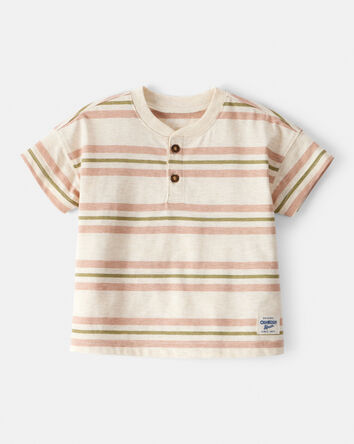 Baby Boy Striped Short-Sleeve Henley Tee - Brown, 
