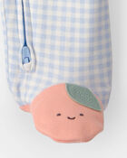 Baby Girl Peach Gingham 2-Way Zip 100% Cotton Sleeper - Blue, image 4 of 6 slides