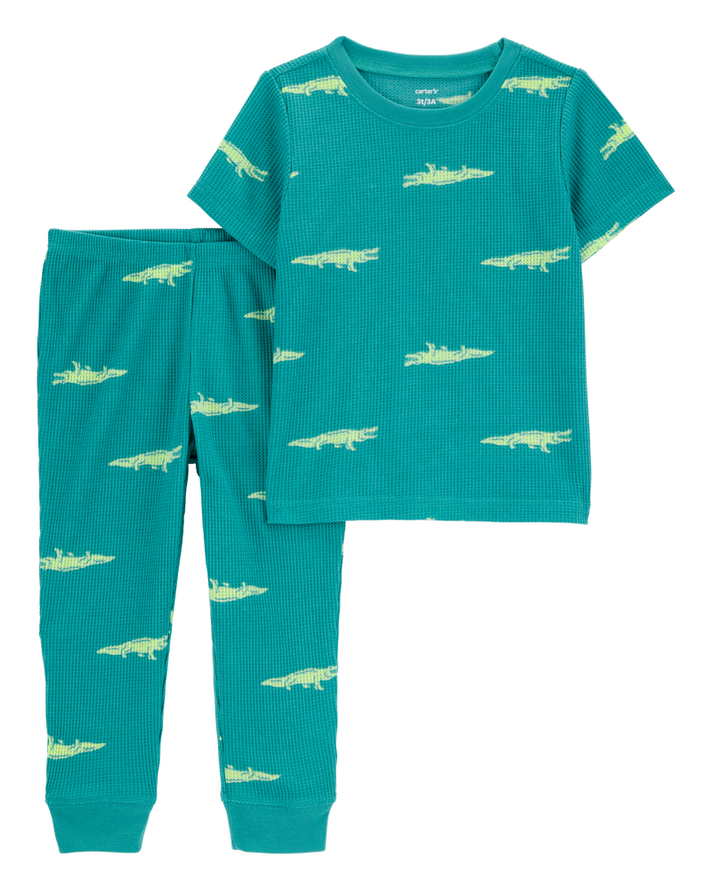 Tout-petit garçon - Pyjama 2 pièces décontracté en tricot gaufré à alligator - Vert, image 1 sur 3 diapositives