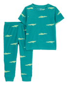 Tout-petit garçon - Pyjama 2 pièces décontracté en tricot gaufré à alligator - Vert, image 1 sur 3 diapositives
