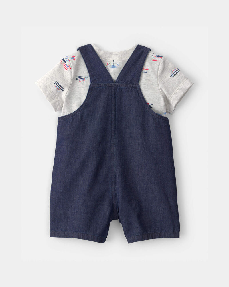Baby Boy 2-Piece Boat Romper Set - Blue/Grey, image 2 of 6 slides