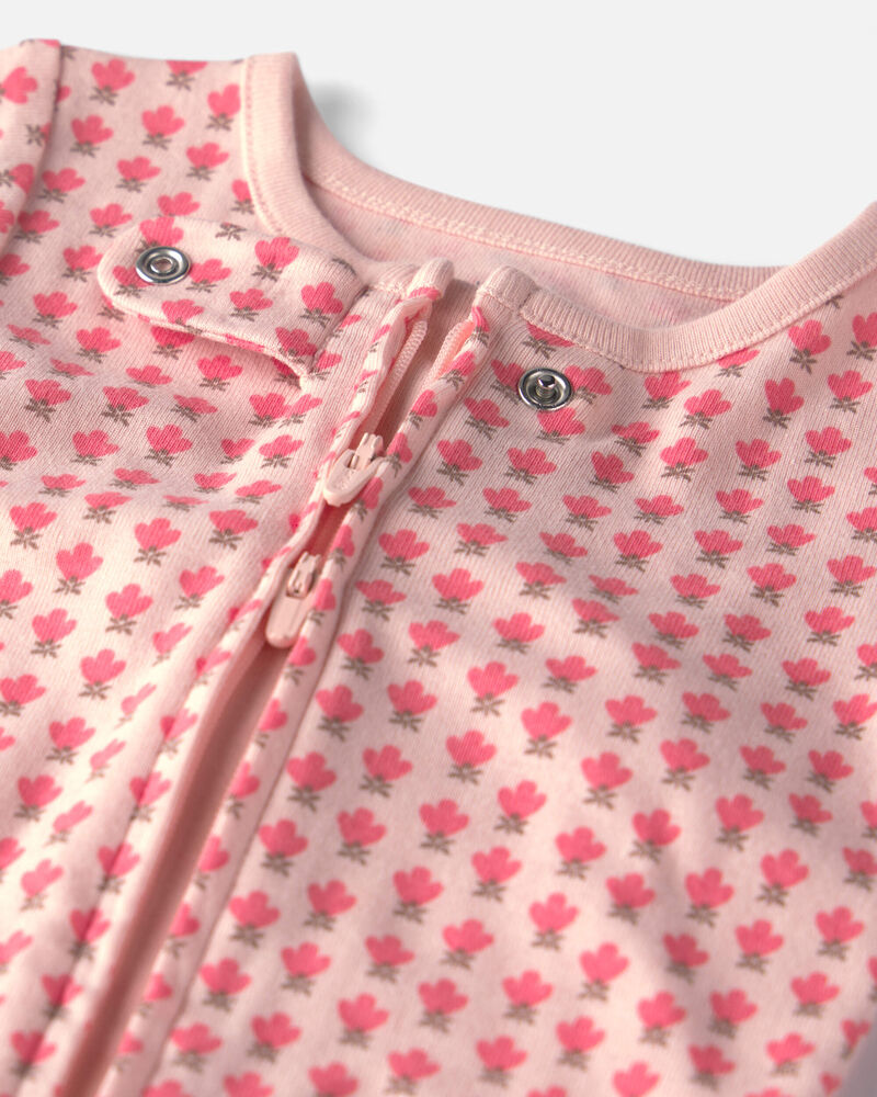 Baby Girl Organic Cotton 1-Piece Pyjama in Pink Floral, image 3 of 5 slides