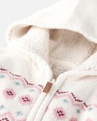 Baby Girl Organic Cotton Fair Isle Sweater Knit Jacket, image 3 of 4 slides