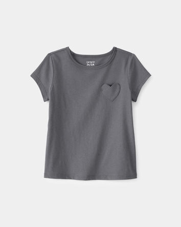 Toddler Girl Heart Pocket Top - Grey, 