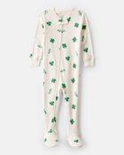 Baby St. Patrick's Day 100% Cotton Loose Fit 2-Way Zip Footie 1-Piece Pyjamas - Ivory, image 1 of 4 slides