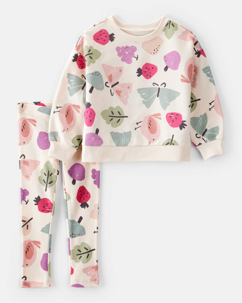 Toddler Girl Butterfly Long-Sleeve Cotton Tee & Pant Set - Ivory, image 1 of 3 slides