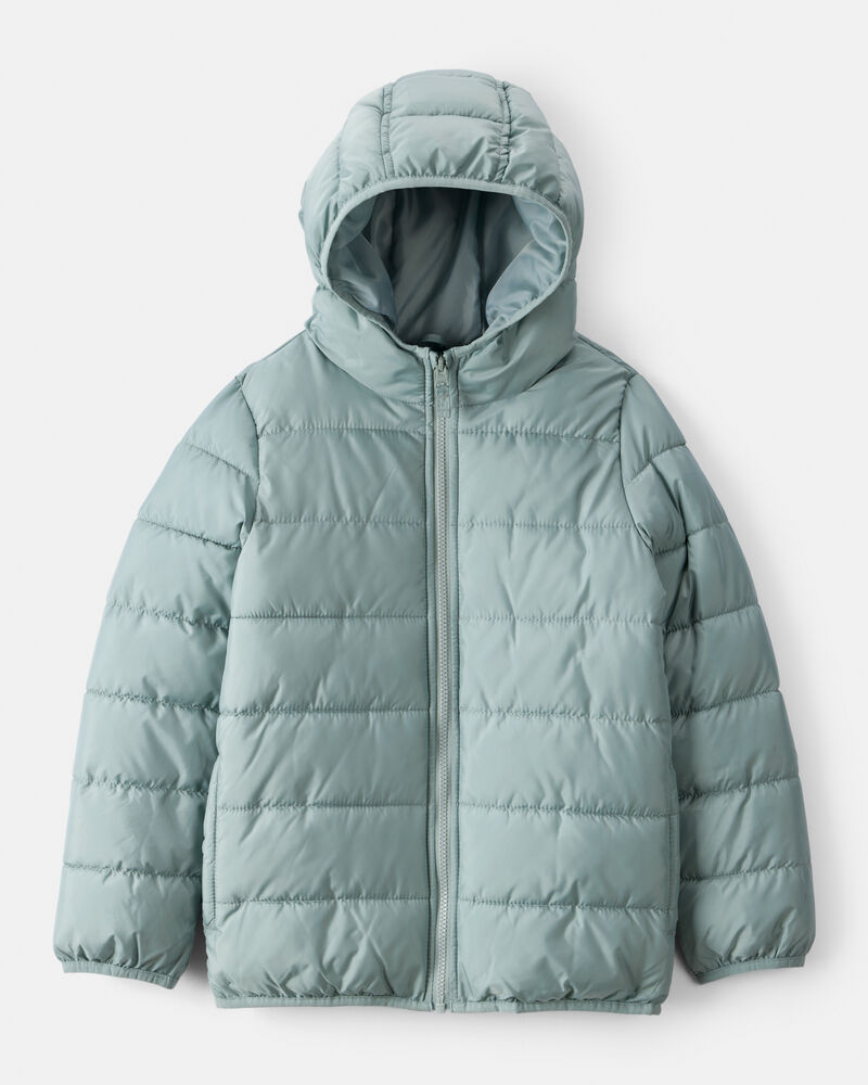 Kid Hooded Puffer Jacket - Green, image 1 of 6 slides