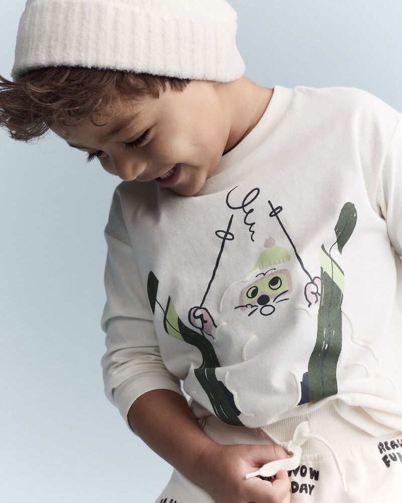 Toddler Skiing Squish Long-Sleeve Relaxed Graphic Tee - Cream, image 3 of 6 slides