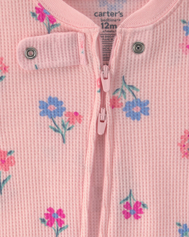 B&eacute;b&eacute; fille - Pyjama ajust&eacute; 1 pi&egrave;ce isotherme avec pieds &agrave; motif floral &ndash; Rose, image 3 sur 4 diapositives