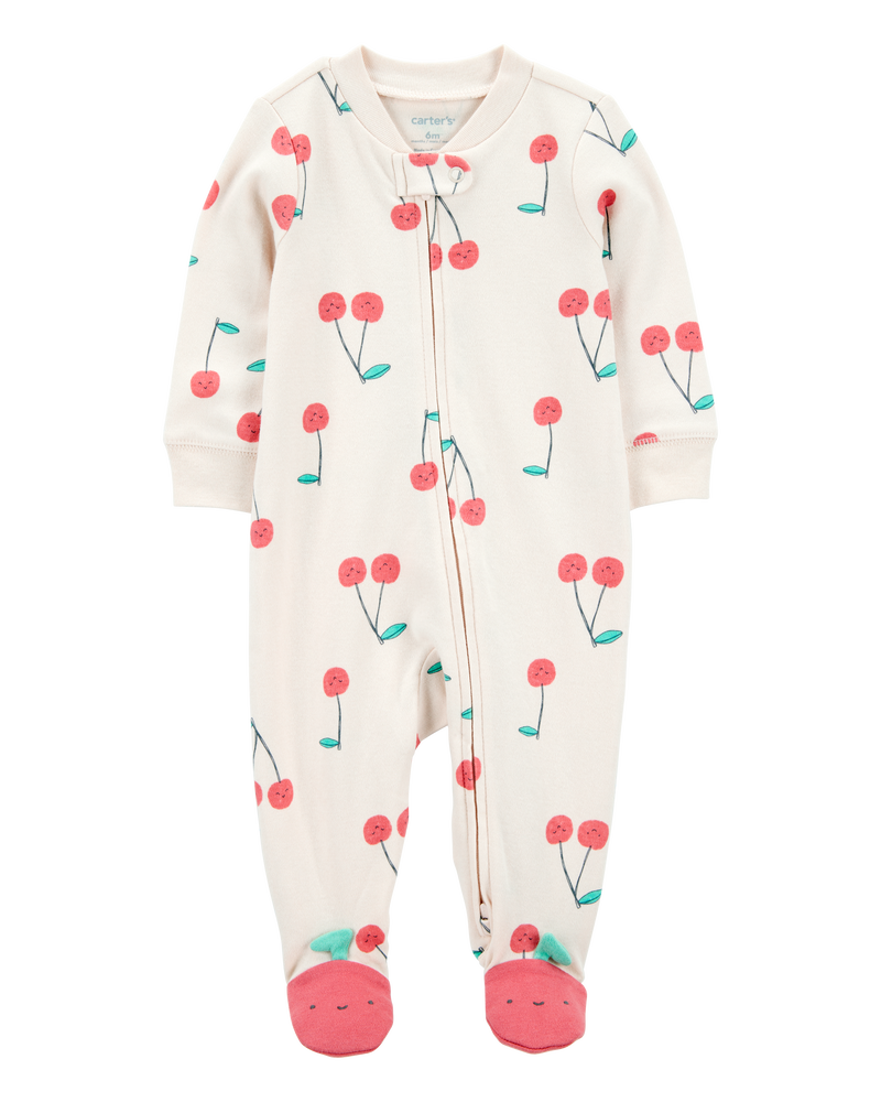 Baby Girl Cherry Print 2-Way Zip Cotton Sleeper, image 1 of 4 slides