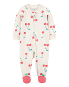 Baby Girl Cherry Print 2-Way Zip Cotton Sleeper, image 1 of 4 slides