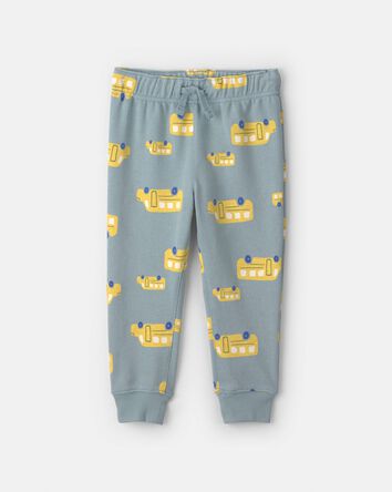 Tout-petit gar&ccedil;on - Ensemble 2 pi&egrave;ces haut et pantalon en jersey bouclette &agrave; motif autobus scolaire - Gris/Jaune, 