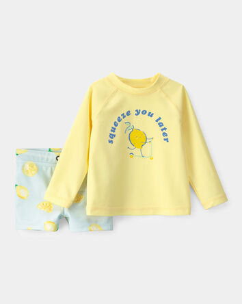 Baby Boy 2-Piece Lemon Rashguard Swimsuit Set - Yellow/Blue, 
