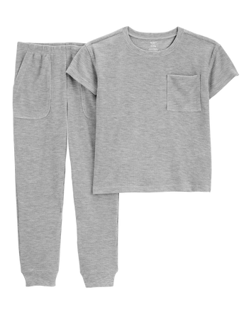 Kid Solid Loose Fit Waffle Knit 2-Piece Pyjamas - Grey, 