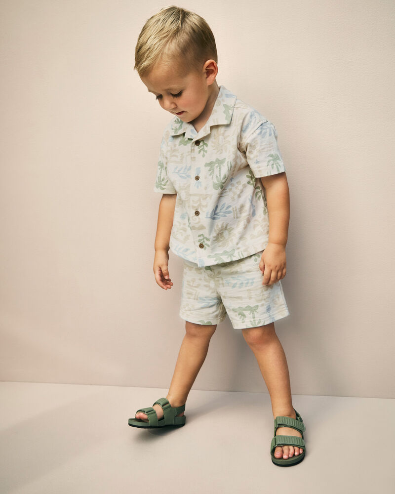 Toddler Boy 2-Piece Palm Tree Tropical Top & Short Set - Cream, image 2 of 4 slides