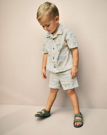 Toddler Boy 2-Piece Palm Tree Tropical Top & Short Set - Cream, 