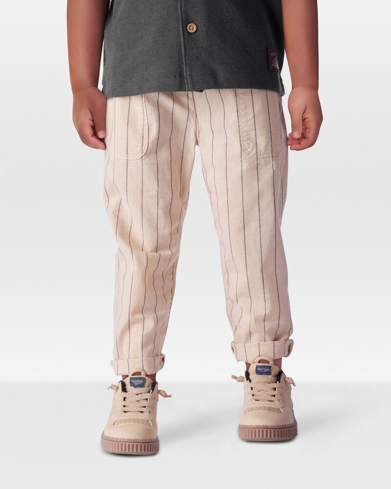Toddler Striped Pull-On Cotton Pants - Brown, image 2 of 6 slides