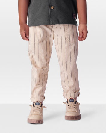 Toddler Striped Pull-On Cotton Pants - Brown, 