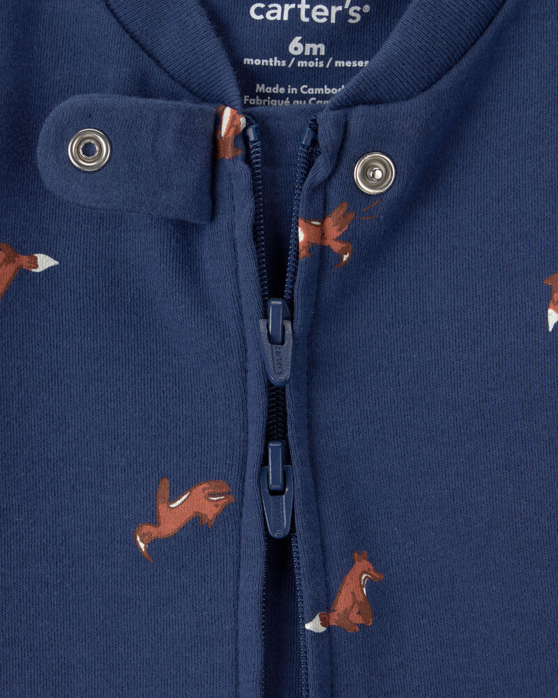 Baby Boy Fox 100% Cotton  2-Way Zip Sleeper - Navy Blue, image 3 of 6 slides
