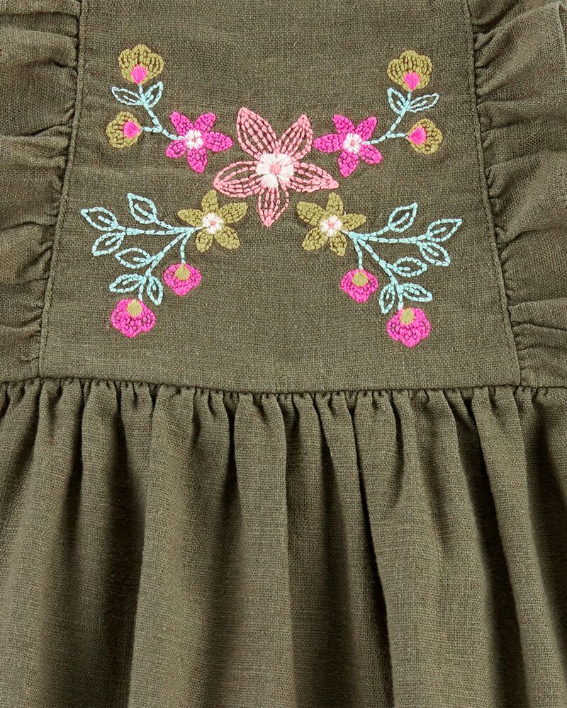 Embroidered Floral Linen Dress, image 3 of 3 slides