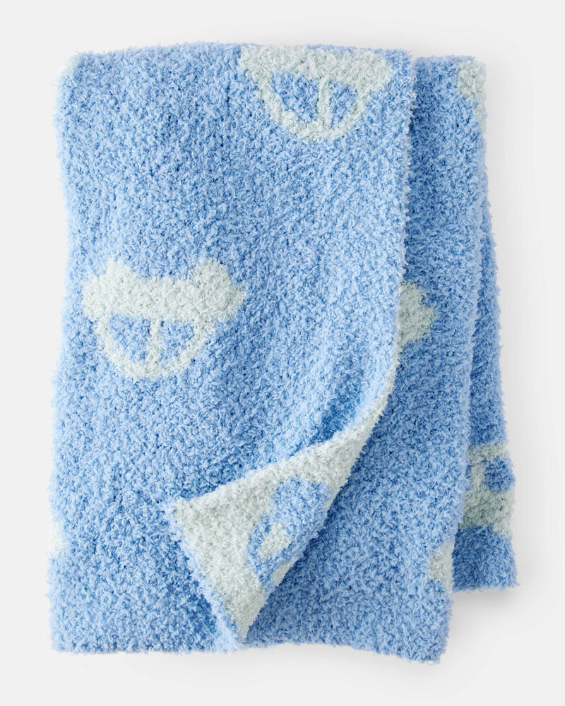 Car Print Plush Blanket - Blue, image 1 of 2 slides