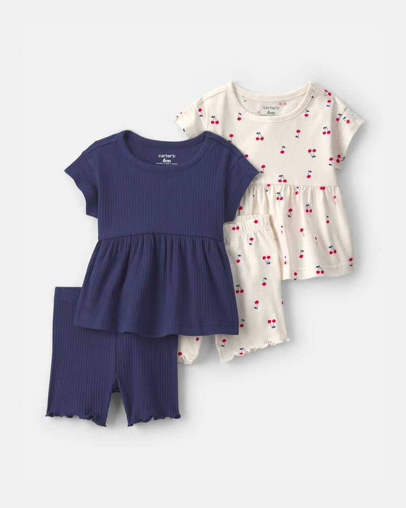 B&eacute;b&eacute; fille - Ensemble 4 pi&egrave;ces hauts &agrave; motif cerise et short , image 1 sur 3 diapositives