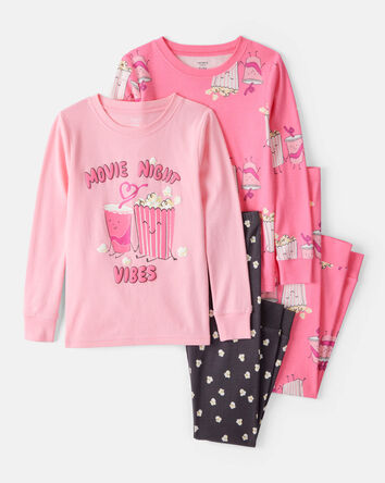 Filles - Pyjama 4 pièces en coton à manches longues et à imprimé inspiré du cinéma – Noir/rose, 