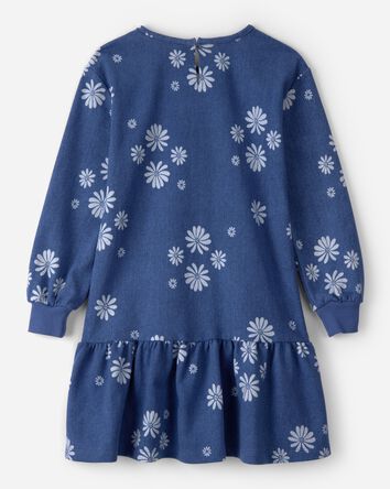 Girls Floral Print Long-Sleeve Dress - Blue, 