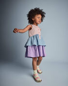 Toddler Girl Tiered Drop-Waist Dress in Stripes - Blue/Purple, image 1 of 5 slides