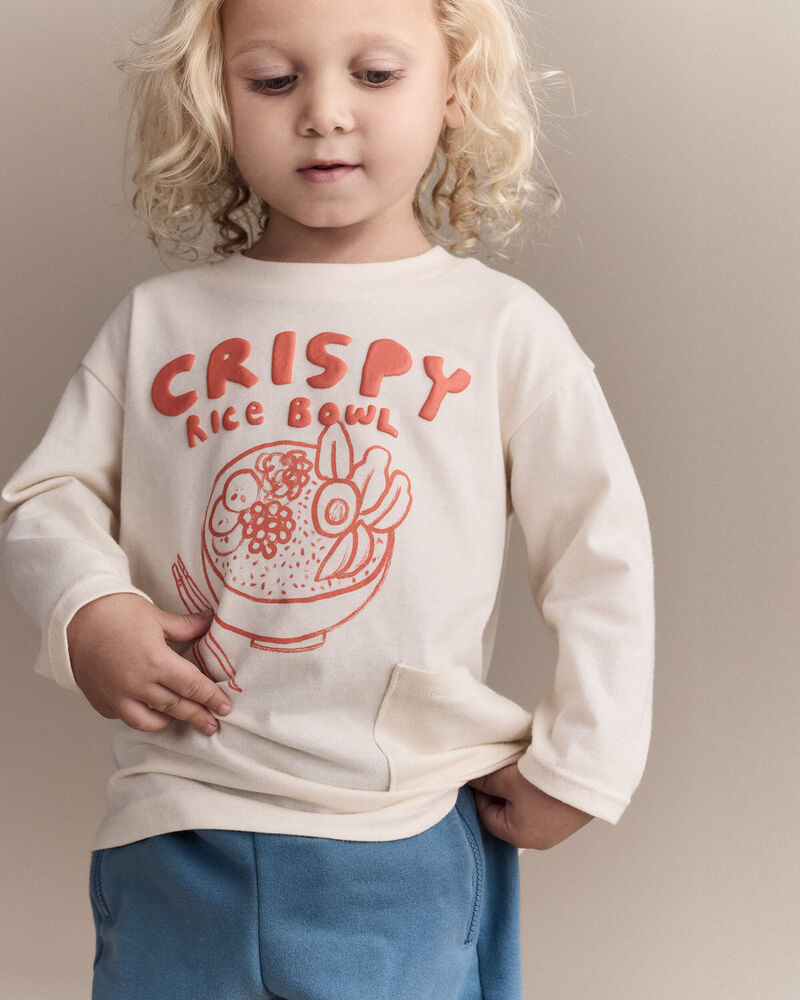 Toddler Crispy Rice Bowl' Long-Sleeve Relaxed Graphic Tee - Cream, image 1 of 6 slides