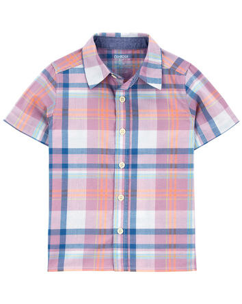 Plaid Button-Front Short Sleeve Shirt, 