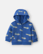 Baby Boy Racecar Fleece Zip-Up Hoodie - Blue, image 1 of 3 slides