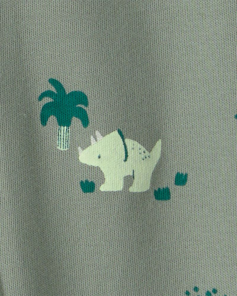 Baby Boy Dinosaur 2-Way Zip 100% Cotton Sleeper - Green, image 4 of 5 slides
