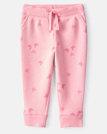 Baby Girl Butterfly Print French Terry Drawstring Joggers - Pink, 