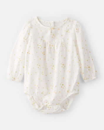 Bébé fille - Bodysuit de mode en coton à manches longues imprimé étoile - Blanc, 