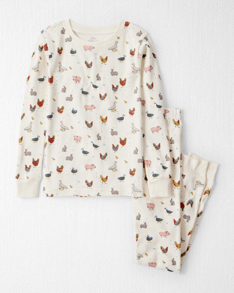 Kids 2-Piece Farm Animal Cotton Long-Sleeve Pyjamas - Cream , image 1 of 4 slides
