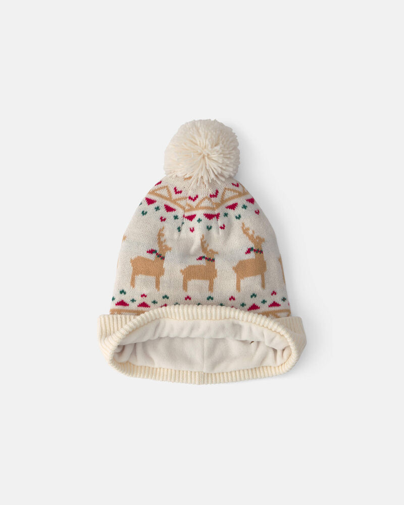 Baby 2-Piece Fair Isle Christmas Beanie & Glove Set - Cream, image 2 of 3 slides