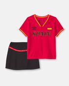 Ensemble 2 pi&egrave;ces chandail de soccer et jupe-short Umbro de l&rsquo;Espagne pour toute-petite - Rouge/Jaune/Noir, image 1 sur 11 diapositives