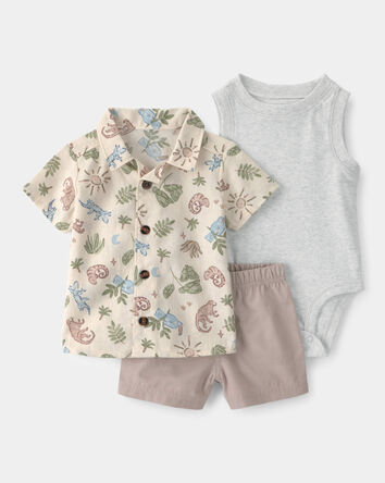 Baby Boy 3-Piece Desert Short-Sleeve Top & Short Set - Brown, 