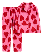 Kid Heart Print Valentine's Day Fleece 2-Piece Pyjamas, image 1 of 3 slides