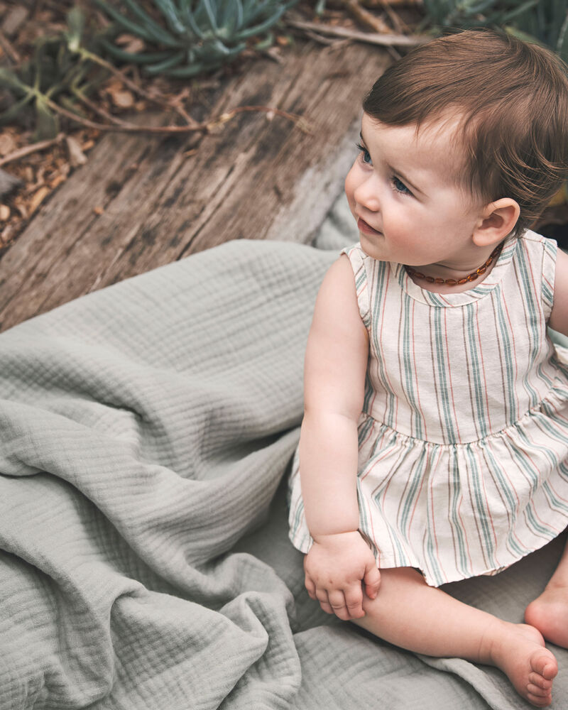 Baby Linen Striped Sunsuit Made with Organic Cotton, image 5 of 5 slides