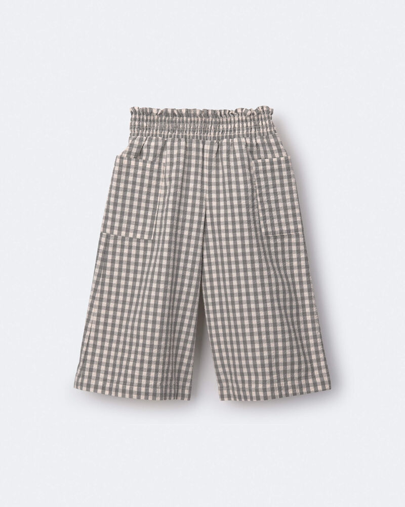 Toddler Girl Gingham Smocked Wide Leg Pant - Cream/Grey, image 6 of 7 slides
